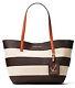 New Michael Kors Stripe Canvas Large East West Tote Brown Orange Bag Anchor Hang