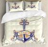 Ocean Duvet Cover Set With Pillow Shams Vintage Style Anchor Sign Print