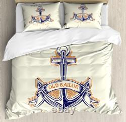 Ocean Duvet Cover Set with Pillow Shams Vintage Style Anchor Sign Print