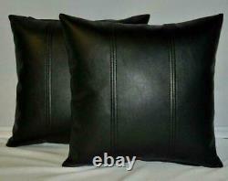 Pillow Cushion Cover Leather Decor Set Genuine Soft Lambskin Black