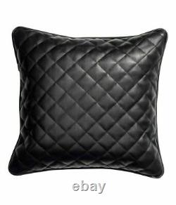 Pillow Leather Cushion Cover Decor Set Genuine Soft Lambskin Black
