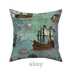 Pirate Map Ships Ocean Anchor Throw Pillow Cover w Optional Insert by Roostery