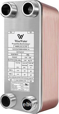 Plate Heat Exchanger, 3X8 20 Plates Water to Water Heat Exchanger, Copper/Ss31