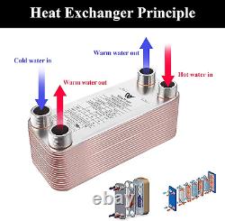 Plate Heat Exchanger, 3X8 20 Plates Water to Water Heat Exchanger, Copper/Ss31