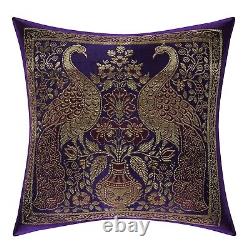 Purple Peacock Sofa Cushion Cover Indian Brocade Silk Pillow Case Cover Throw