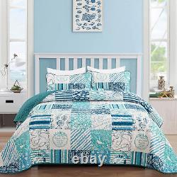 Queen Nautical Ocean Quilt Set Lightweight Coastal Anchor & Sailboat Bedding