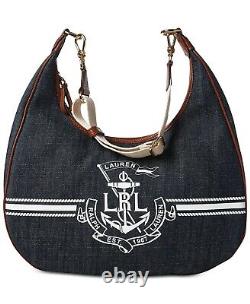 Ralph Lauren Huntley Denim Cotton Nautical Anchor Logo Hobo Bag Purse NEW withtags
