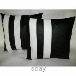 Real Leather Decent Black Pillow Genuine Soft Lambskin Cushion Home Décor Cover