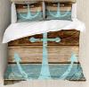 Rustic Duvet Cover Set With Pillow Shams Anchor On Wood Planks Print
