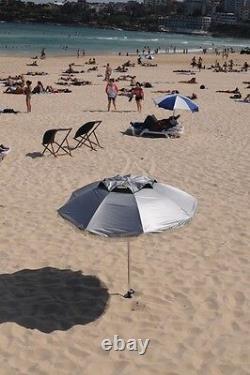 SUPER COOL Beach Umbrella Silver bestUV top&black under, air vent plastic anchor