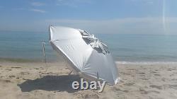 SUPER COOL Beach Umbrella Silver bestUV top&black under, air vent plastic anchor