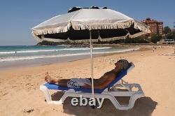 SUPER COOL Beach Umbrella Silver bestUV top&black under, air ventSANDLOK anchor