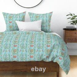 Sea Stripe Seahorse Starfish Anchor Nautical Sateen Duvet Cover by Roostery