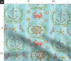 Sea Stripe Seahorse Starfish Anchor Nautical Sateen Duvet Cover by Roostery