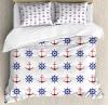 Sealife Duvet Cover Set With Pillow Shams Anchors And Ship Wheels Print