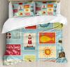 Seascape Duvet Cover Set With Pillow Shams Nautical Theme Anchor Print