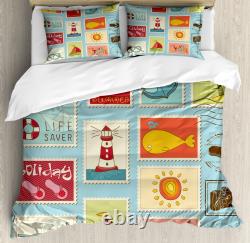 Seascape Duvet Cover Set with Pillow Shams Nautical Theme Anchor Print