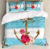 Shabby Chic Duvet Cover Set With Pillow Shams Anchors And Roses Print
