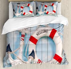 Shabby Duvet Cover Set with Pillow Shams Anchor and Life Buoy Print