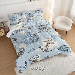 Stylish Nautical Anchor Comforter Set for Kids Full Size with 2 Pillowcases