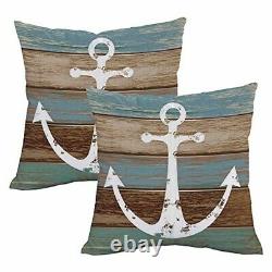Throw Pillow Case Cover Rustic Wood Anchor Nautical Beach Sofa Set 2 18x18 New