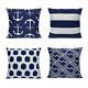 Throw Pillow Case Covers Set 4 Nautical Beach Sofa Home Decor Navy Blue Anchor