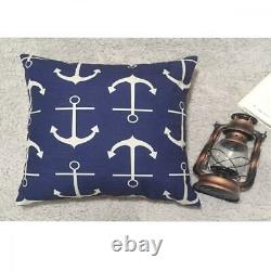 Throw Pillow Case Covers Set 4 Nautical Beach Sofa Home Decor Navy Blue Anchor