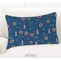 Throw Pillow Cover Nautical Sailing Anchor Helm Lifebuoy 20x30 Inch Multi-a116