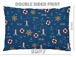 Throw Pillow Cover Nautical Sailing Anchor Helm Lifebuoy 20x30 Inch Multi-a116