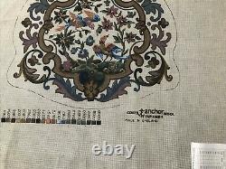 Very Old Tapestry Penelope Canvas x 2 to sitch & cover a chair Birds & Scrolls