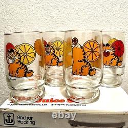 Vintage 1978 Anchor Hocking Garfield 5 Piece 4 Glasses Pitcher Orange Juice Set