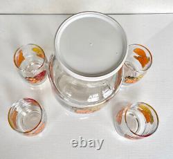 Vintage 1978 Anchor Hocking Garfield 5 Piece 4 Glasses Pitcher Orange Juice Set