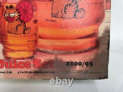 Vintage 1978 Anchor Hocking Garfield 5 Piece 4 Glasses Pitcher Orange Juice Set