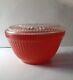 Vintage Anchor Hocking Fire King Orange / Red Dish With Lid