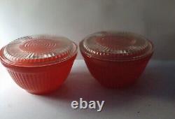 Vintage Anchor Hocking Fire King Orange / Red Dish With Lid