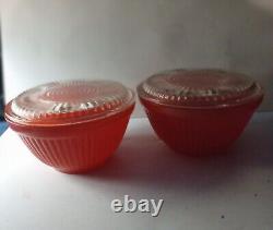 Vintage Anchor Hocking Fire King Orange / Red Dish With Lid