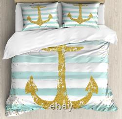 Vintage Duvet Cover Set Marine Golden Anchor