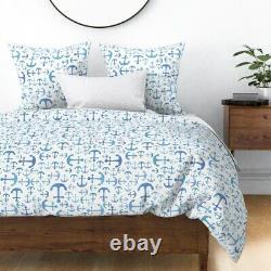 Watercolor Anchors Blue Nautical Nursery Ocean Sateen Duvet Cover by Roostery