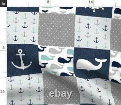 Whale Anchor Whale Patchwork Wholecloth Cheater Sateen Duvet Cover by Roostery