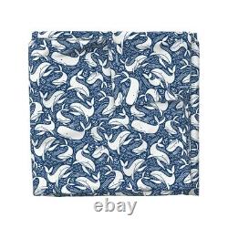 Whales Nautical Ocean Sea Water Anchor Blue White Sateen Duvet Cover by Roostery