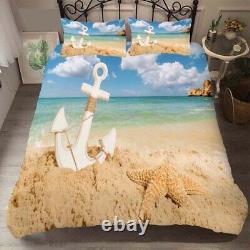 White Anchor On Great Sand 3D Quilt Duvet Doona Cover Set Pillow case Print