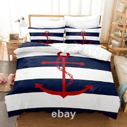 White Blue Nautical Themed Anchor Print Children's Adult Bedding Set