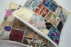 White Patchwork Cushion Cover Handmade Boho Indian Pillow Case Home Decor New