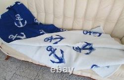 Wool Plaid Anchor Blanket Bedspread Yachts Cover 140x200 100% Virgin