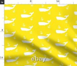 Yellow Whales Nautical Anchors Ocean Summer Fish Sateen Duvet Cover by Roostery