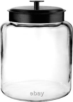 Anchor Hocking Bocal en verre Montana de 2 gallons avec couvercle 2 pièces, métal noir, compatible lave-vaisselle