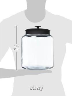 Anchor Hocking Bocal en verre Montana de 2 gallons avec couvercle 2 pièces, métal noir, compatible lave-vaisselle