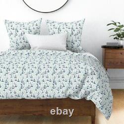 Ancres // Mint Navy And Grey Anchor Summer Sateen Duvet Cover By Roostery