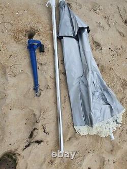 Argent Sur Le Dessus & Noir Sous 2m Sand Anchor Beach Parapluie Extérieur Soleil Shade