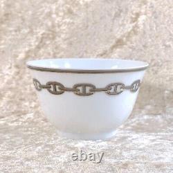 Authentique tasse à thé Hermès avec soucoupe et couvercle CHAINE D'ANCRE PLATINUM avec boîte
